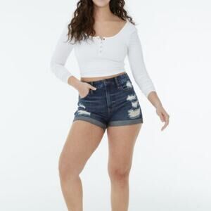 NWT Aeropostale High Rise Curvey Shorts Midi 3" Distressed Denim Stretch size 4